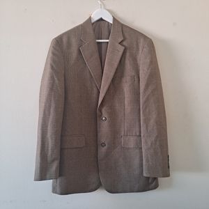 Club Room Brown Plaid 2-Button Notch Collar Long Sleeve Blazer Sport Coat